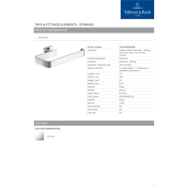 Villeroy&Boch Elements - Striking rankšluosčių laikiklis, 209x115x45mm, pasirinkite spalvą 2 Villeroy&Boch Elements - Striking rankšluosčių laikiklis, 209x115x45mm, pasirinkite spalvą 2