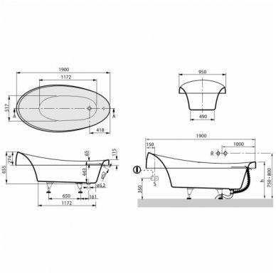 Villeroy&Boch vonia Aveo 1900x950 iš Quaryl medžiagos 2