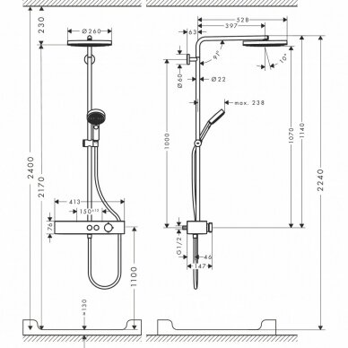 Virštinkinė Hansgrohe dušo sistema Pulsify S 260 1jet 5 Virštinkinė Hansgrohe dušo sistema Pulsify S 260 1jet 5