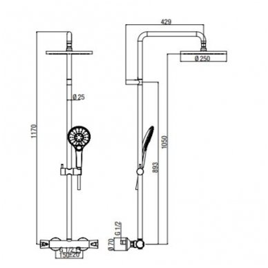 Virštinkinė termostatinė dušo sistema su apvalia dušo galva Alpi CIty Plus 3
