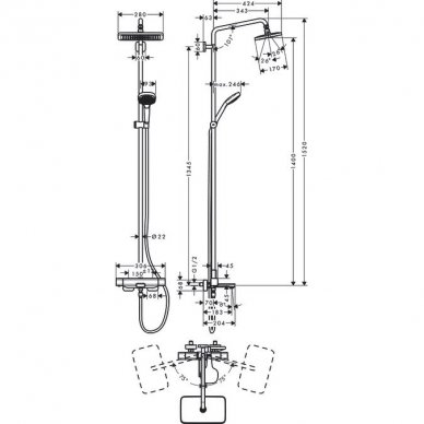 Virštinkinė termostatinė dušo/vonios sistema Hansgrohe Croma E Showerpipe 280 1jet 4