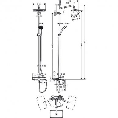 Virštinkinė termostatinė dušo/vonios sistema Hansgrohe Croma E Showerpipe 280 1jet 4 Virštinkinė termostatinė dušo/vonios sistema Hansgrohe Croma E Showerpipe 280 1jet 4