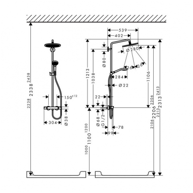 Virštinkinė termostatinė dušo sistema Hansgrohe Croma Select 280 Air 1-os padėties 3