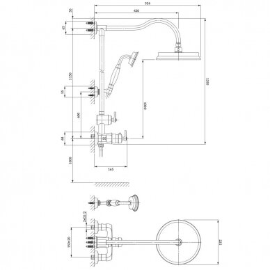 Šlifuoto žalvario virštinkinė termostatinė dušo sistema Omnires Armance AM5244/6BSB 1