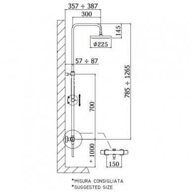 Virštinkinė termostatinė dušo sistema Paffoni Light 2 Virštinkinė termostatinė dušo sistema Paffoni Light 2
