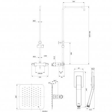 Virštinkinė termostatinė dušo sistema su stacionaria galva Omnires 1
