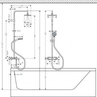Virštinkinis dušo/vonios komplektas su termostatiniu maišytuvu Hansgrohe Vernis Shape