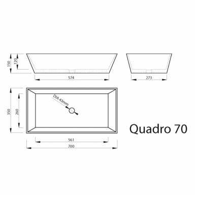 Vispool Quadro 70 pastatomas praustuvas 700x350 mm 2