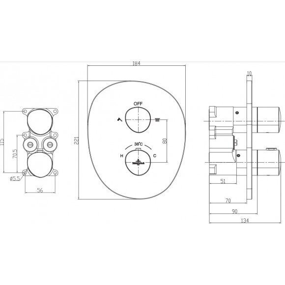 Villeroy & Boch Antao potinkinis termostatinis vonios/dušo maišytuvas, pasirenkama spalva 1 Villeroy & Boch Antao potinkinis termostatinis vonios/dušo maišytuvas, pasirenkama spalva 1