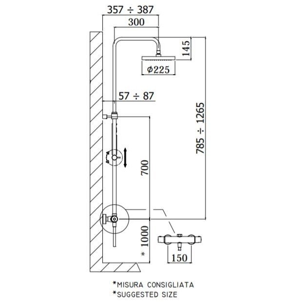 Virštinkinė termostatinė dušo sistema Paffoni Light 2 Virštinkinė termostatinė dušo sistema Paffoni Light 2