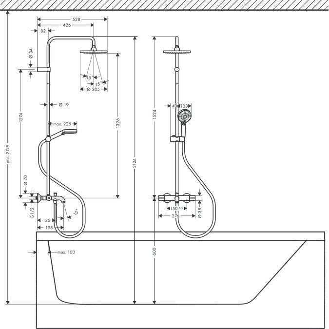 Virštinkinis dušo/vonios komplektas Hansgrohe Vernis Blend Showerpipe 200 1jet 2 Virštinkinis dušo/vonios komplektas Hansgrohe Vernis Blend Showerpipe 200 1jet 2