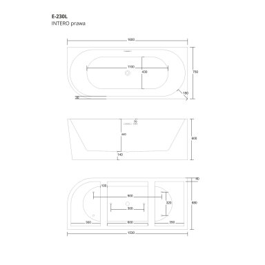 Vonia Corsan INTERO E230L 160cm dešininė Vonia Corsan INTERO E230L 160cm dešininė