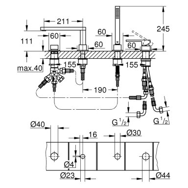 Vonios maišytuvas 4 skylių Grohe GROHE PLUS Vonios maišytuvas 4 skylių Grohe GROHE PLUS