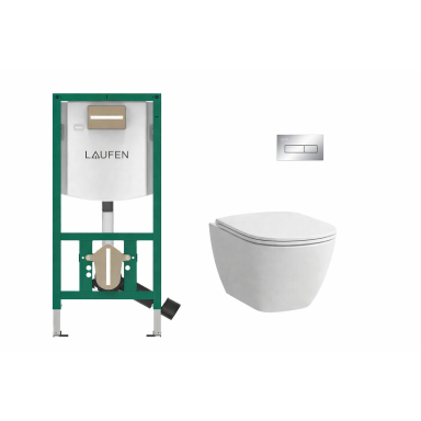 Laufen WC rėmas su Chrom klavišu HORIZON ir WC LUA Rimfree + dangtis Laufen WC rėmas su Chrom klavišu HORIZON ir WC LUA Rimfree + dangtis