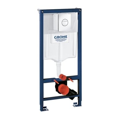 WC rėmo Grohe, mygtuko Nova Cosmopolitan ir klozeto Ravak Uni Chrome RimOff su plonu lėtaeigiu dangčiu komplektas