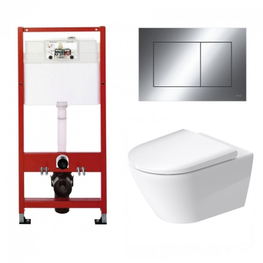WC rėmo Tece, chromuoto mygtuko Now ir klozeto Duravit D-Neo rimless komplektas WC rėmo Tece, chromuoto mygtuko Now ir klozeto Duravit D-Neo rimless komplektas