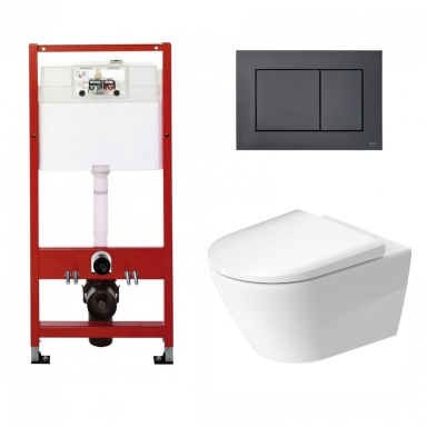 WC rėmo Tece, juodo mygtuko Now ir klozeto Duravit D-Neo rimless komplektas WC rėmo Tece, juodo mygtuko Now ir klozeto Duravit D-Neo rimless komplektas