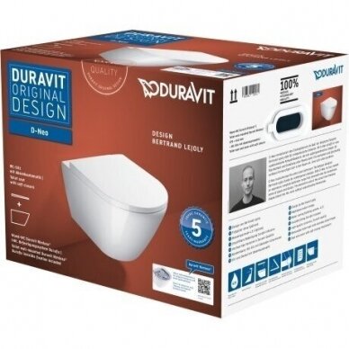 WC pakabinamas Duravit D-Neo rimless su soft close dangčiu 3