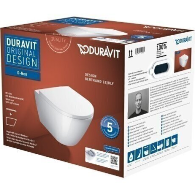 WC rėmo Tece, chromuoto mygtuko Now ir klozeto Duravit D-Neo rimless komplektas 5