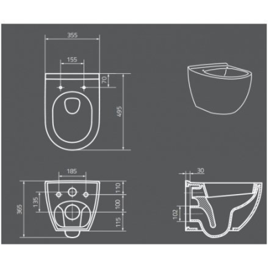 WC rėmo Tece, juodo mygtuko Now ir klozeto Cersanit Rimless su plonu lėtaeigiu dangčiu komplektas 11