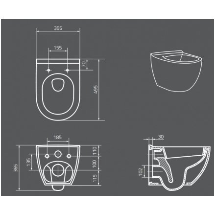 WC rėmo Tece, juodo mygtuko Now ir klozeto Cersanit Rimless su plonu lėtaeigiu dangčiu komplektas 11