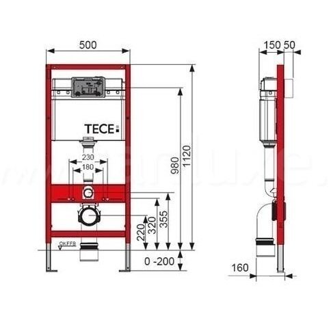 WC rėmo Tece, chromuoto mygtuko Now ir klozeto Duravit D-Neo rimless komplektas 3