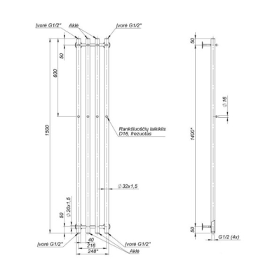 Wellmer Verona nerūdijančio plieno rankšluosčių džiovintuvas, 150 cm, 4 strypai 3 Wellmer Verona nerūdijančio plieno rankšluosčių džiovintuvas, 150 cm, 4 strypai 3