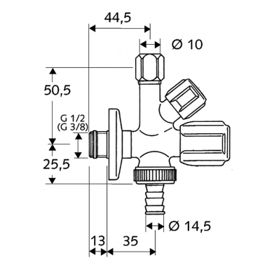 ŽALVARINIS CHROMUOTAS (BLIZGUS) SCHELL KOMBINUOTAS VENTILIS SU VERŽLE DN1/2" X Ø10 1